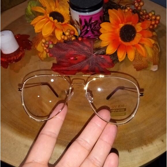 🛑Classic Clear Lens Glasses Vintage Retro Aviator Gold Frame Eyeglasses U… - Picture 4 of 7